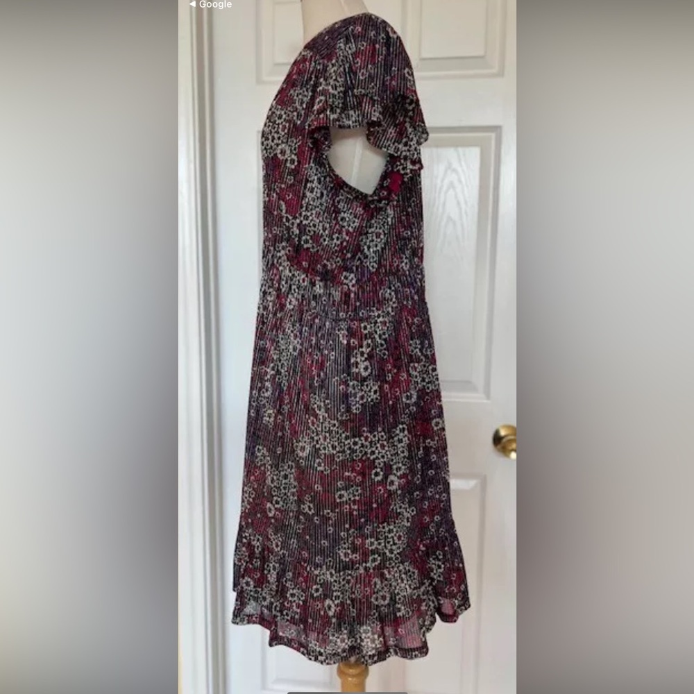 Michael Kors Dress 0X plus NWT Floral black purple pink designer V-Neck - Picture 4 of 10